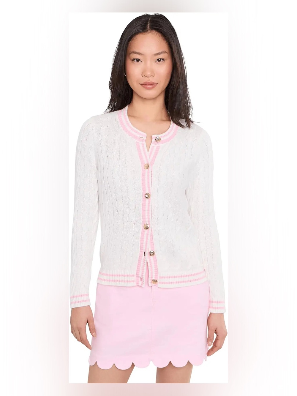 NWT Lilly Pulitzer Brockton Cardigan in Resort White/Conch Shell, Size XS